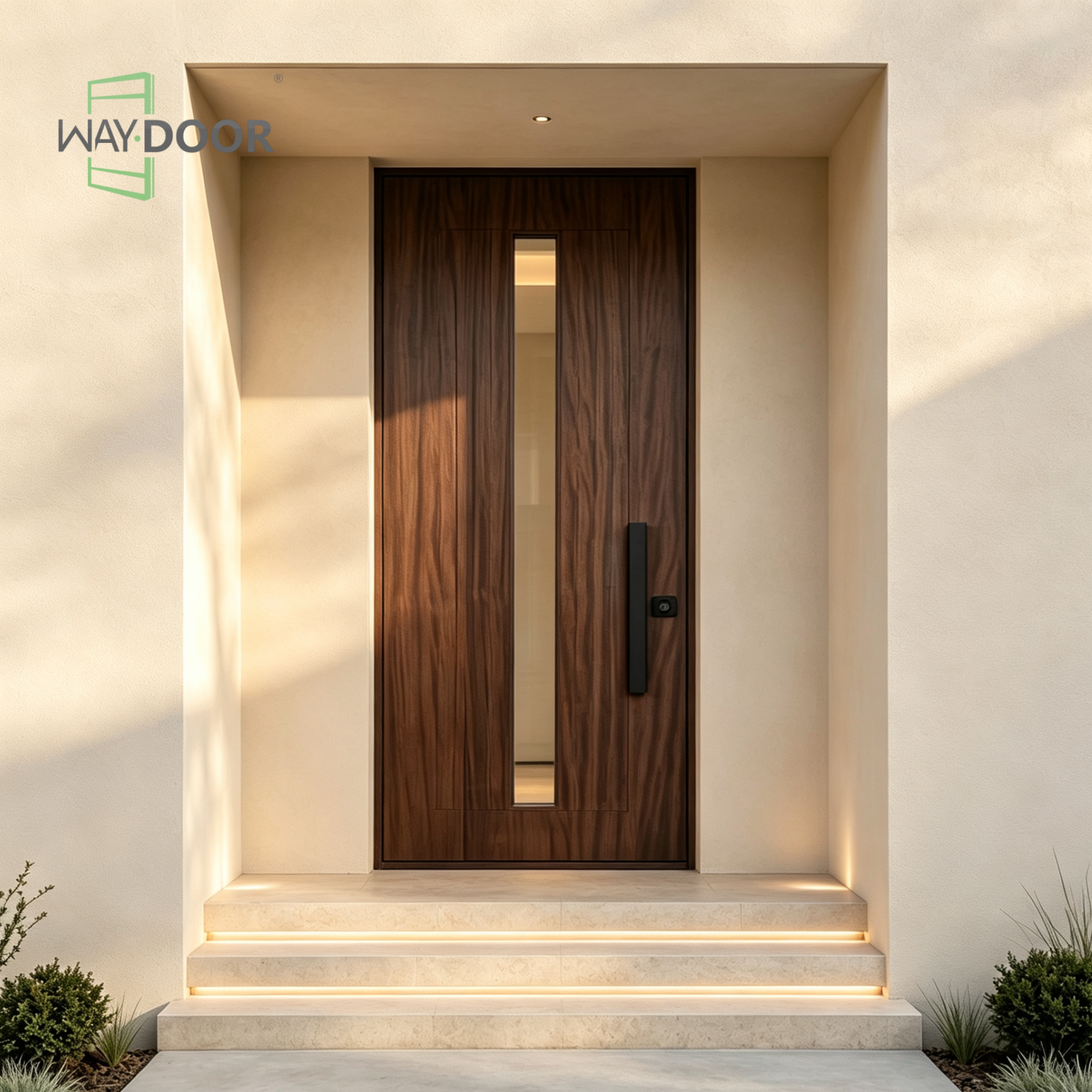 Modern Vertical Glass Solid Wood Entry Door