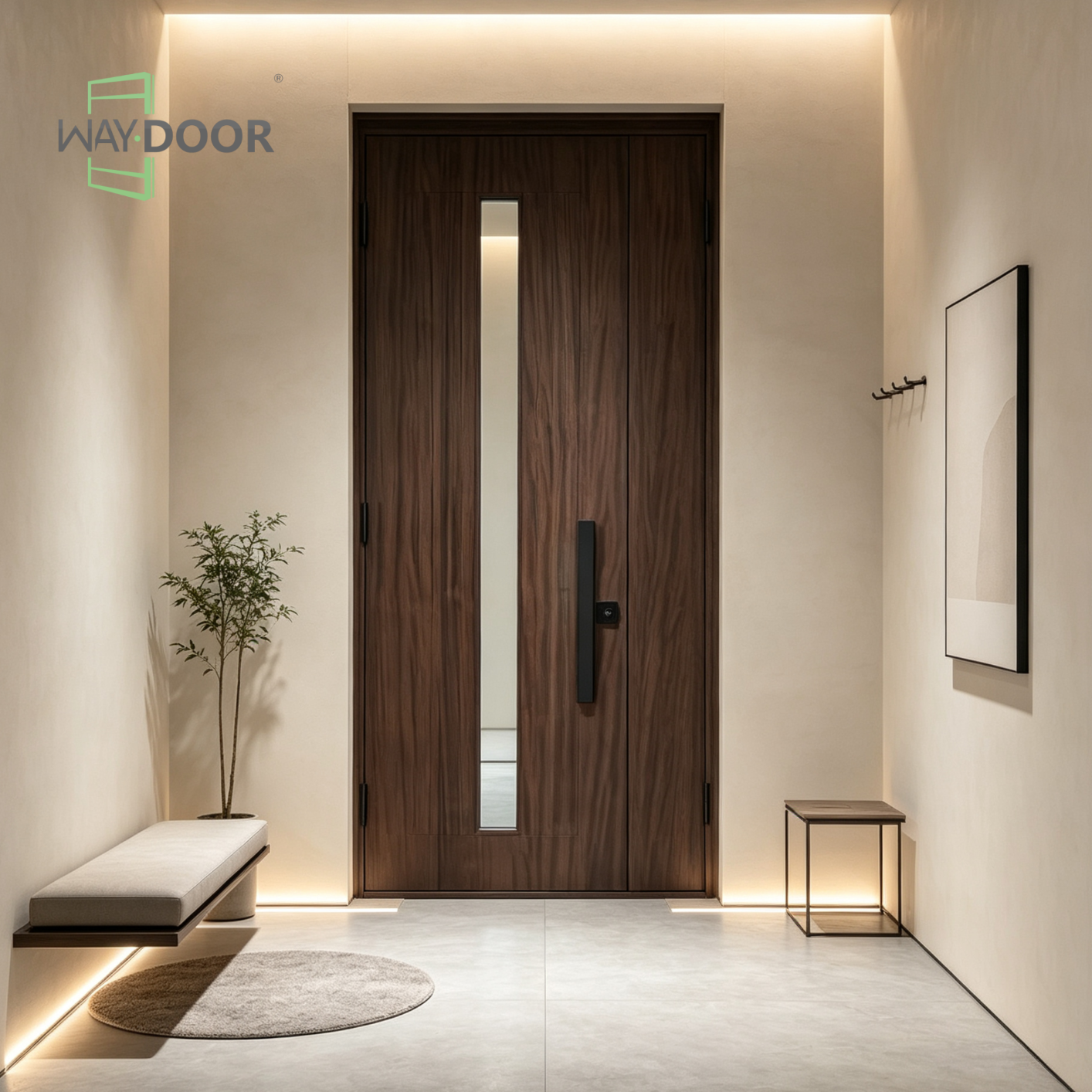 Modern Vertical Glass Solid Wood Entry Door
