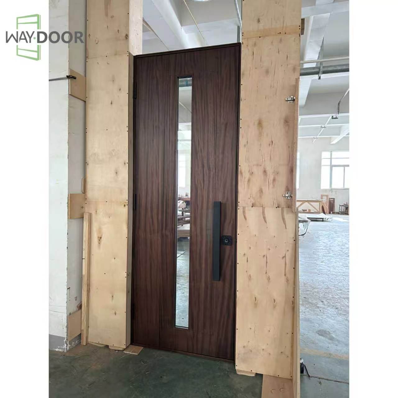 Modern Vertical Glass Solid Wood Entry Door