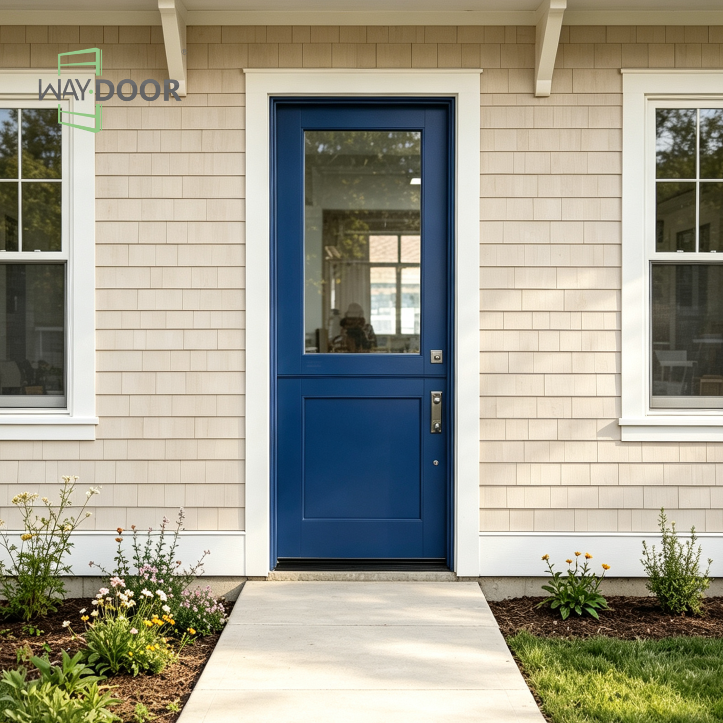 Navy Glass Top Dutch Solid Wood Exterior Door
