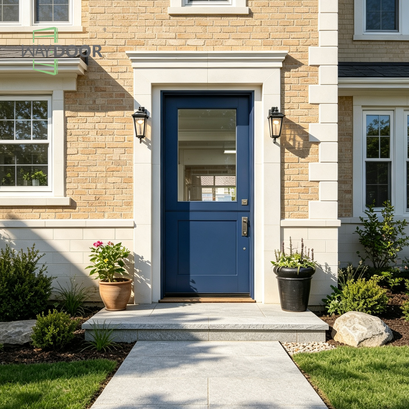 Navy Glass Top Dutch Solid Wood Exterior Door