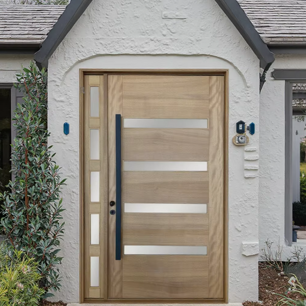 Modern Style Finished Surface Solid Wood Pivot Door with Sidelight