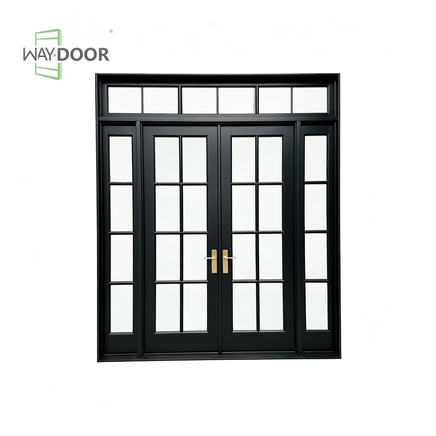 Premium Black Grid Double Hinged Entry Door with Sidelights & Transom Window