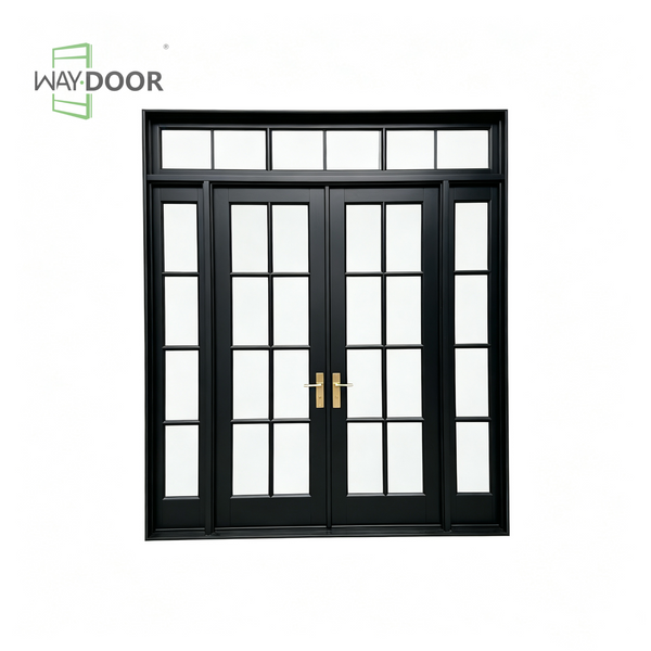 Premium Black Grid Double Hinged Entry Door with Sidelights & Transom Window