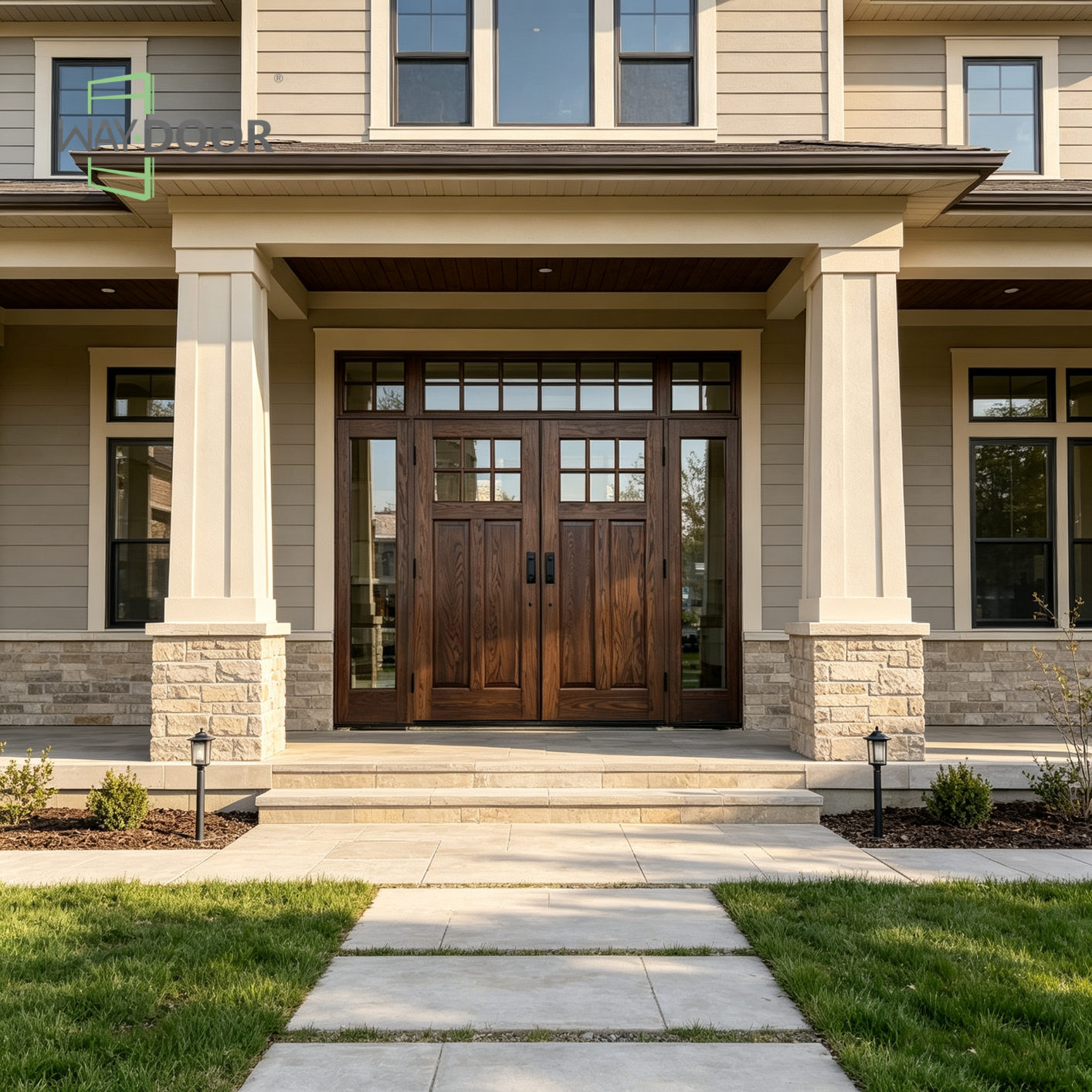 Premium Solid Oak Double Entry Door with Sidelights & Transom Window