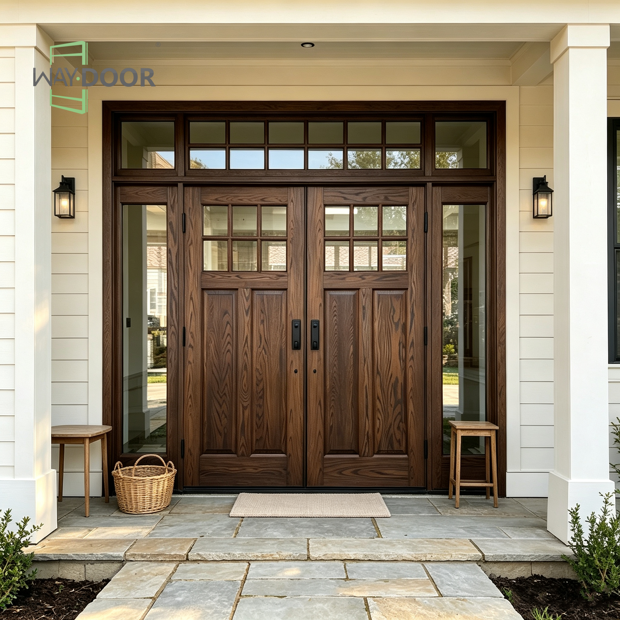 Premium Solid Oak Double Entry Door with Sidelights & Transom Window