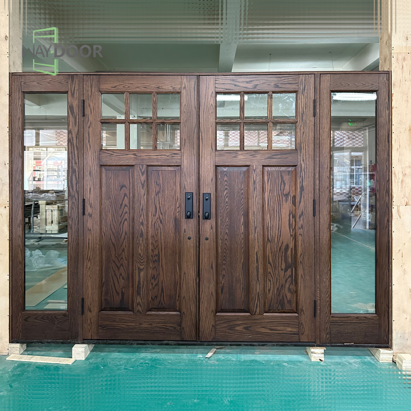 Premium Solid Oak Double Entry Door with Sidelights & Transom Window