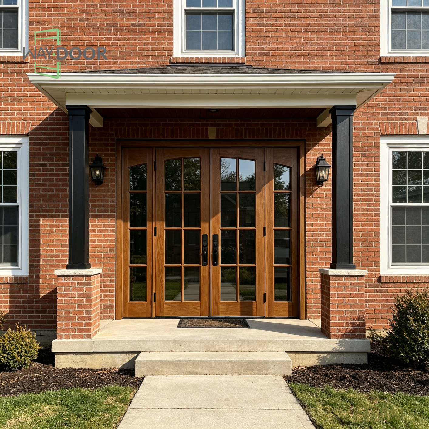 Premium Solid Wood Double Entry Door with Sidelites