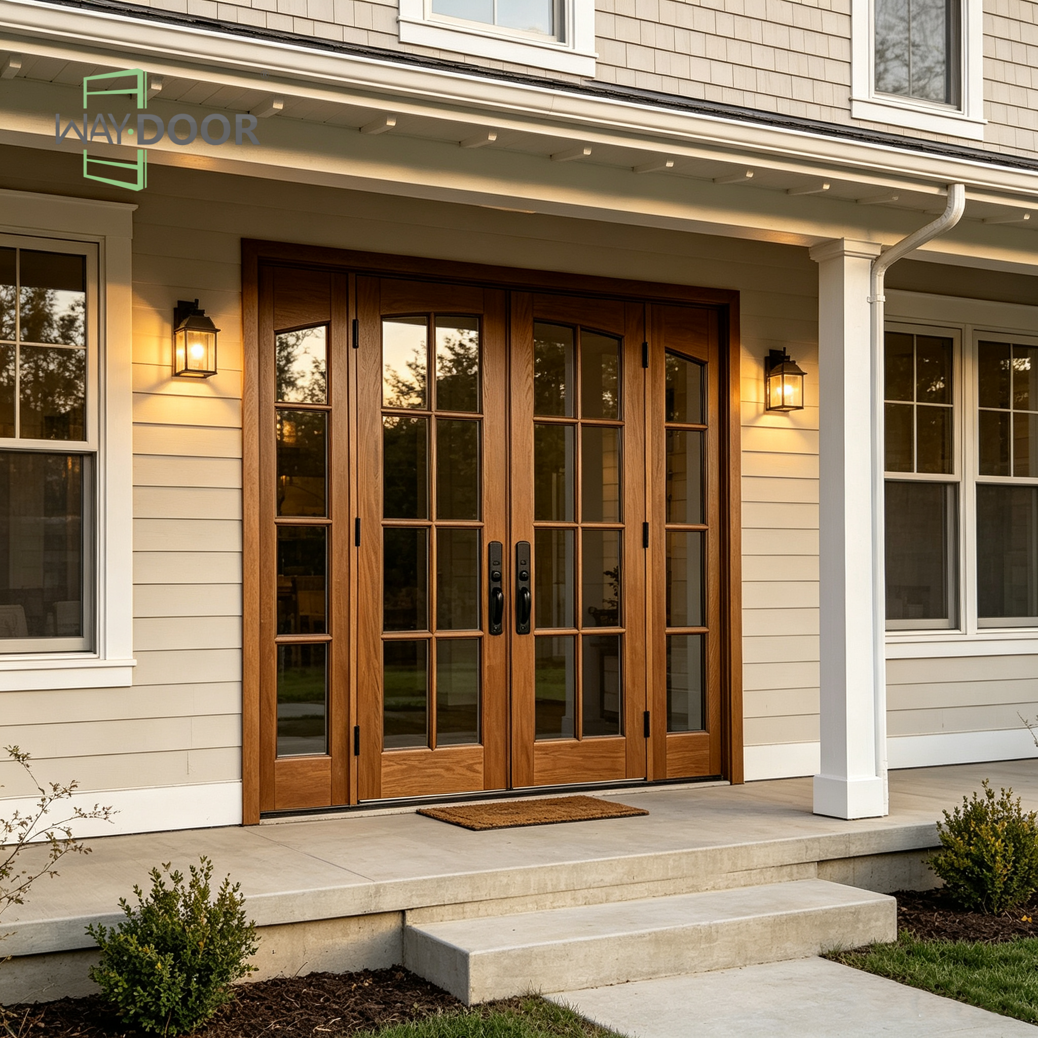 Premium Solid Wood Double Entry Door with Sidelites