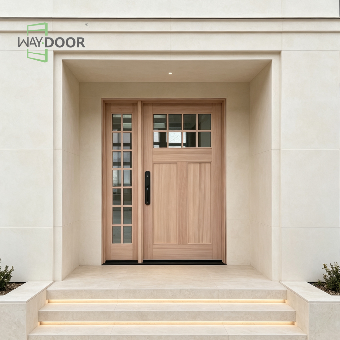 Premium Solid Wood Linear Design Entry Door with Sidelight