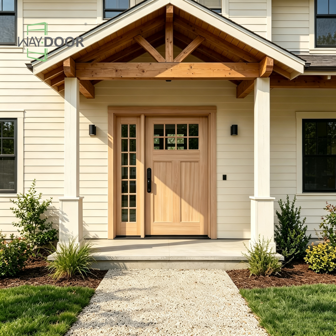 Premium Solid Wood Linear Design Entry Door with Sidelight