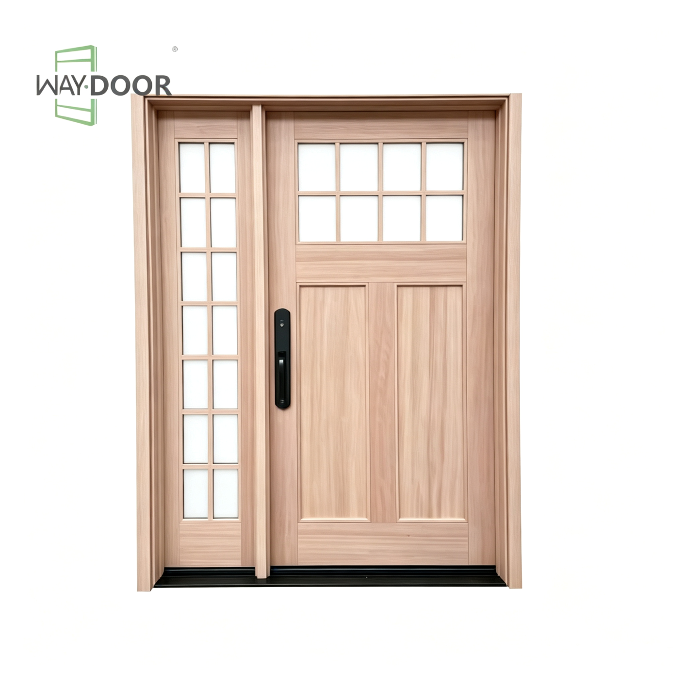 Premium Solid Wood Linear Design Entry Door with Sidelight
