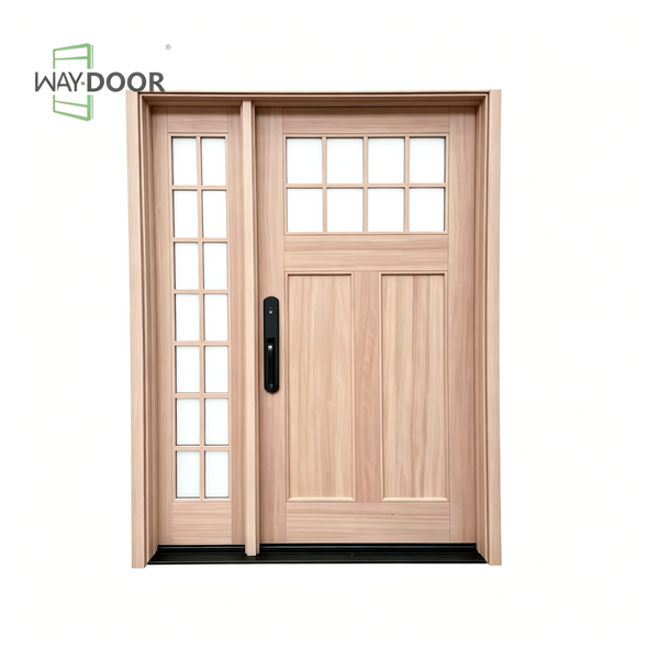 Premium Solid Wood Linear Design Entry Door with Sidelight