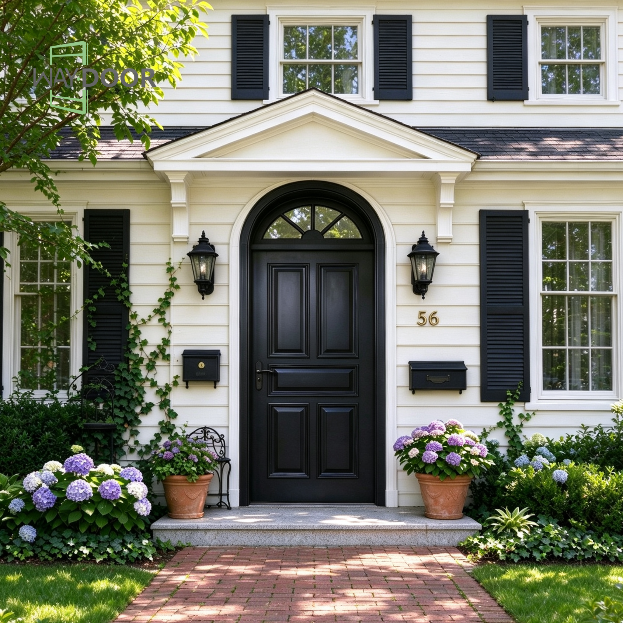 Raised Panel Solid Wood Front Door with Arched Transom Window