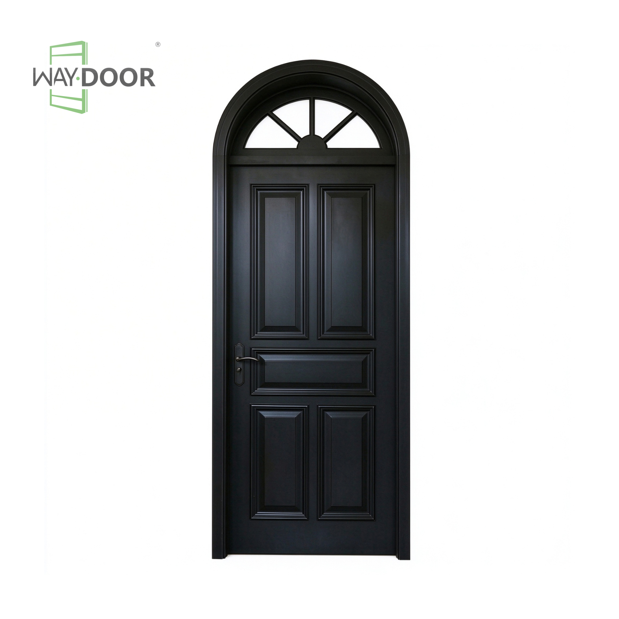 Raised Panel Solid Wood Front Door with Arched Transom Window