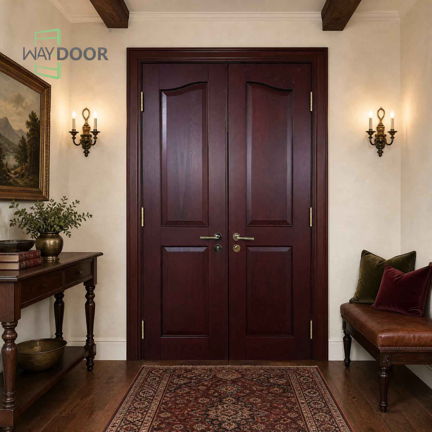 Raised‑Panel Solid Wood Double Hinged Interior Door
