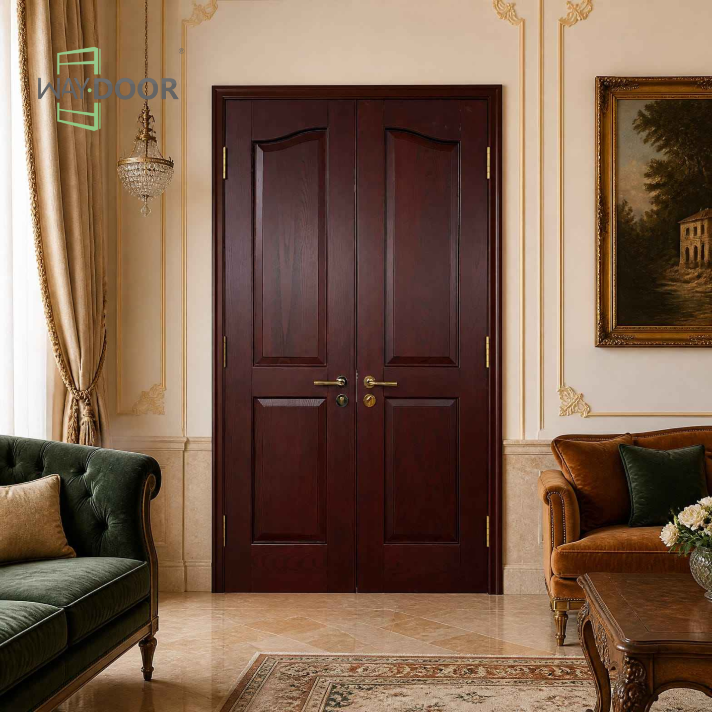 Raised‑Panel Solid Wood Double Hinged Interior Door