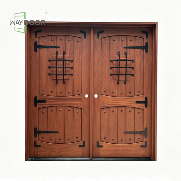 Rustic Wrought Iron Solid Wood Double Hinged Exterior Door