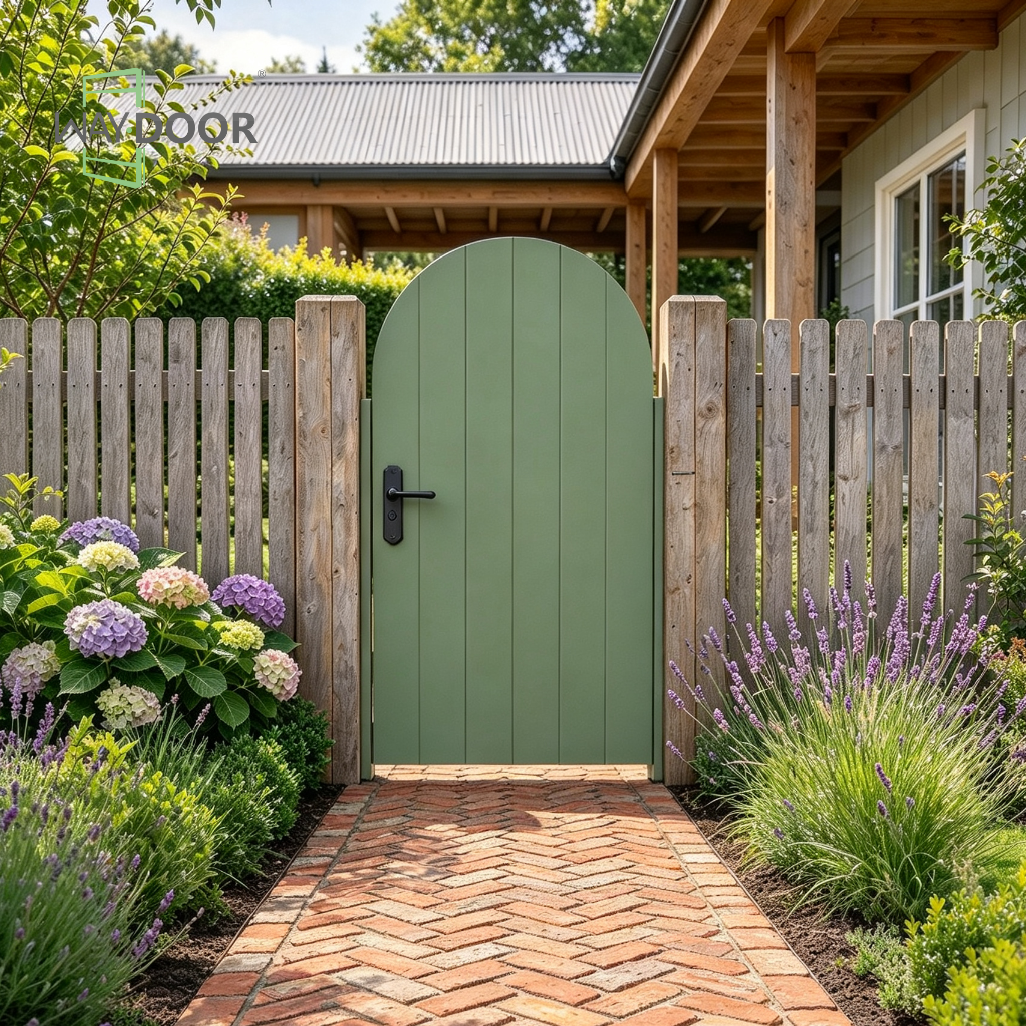 Sage Green Arch Top Shiplap Garden Gate