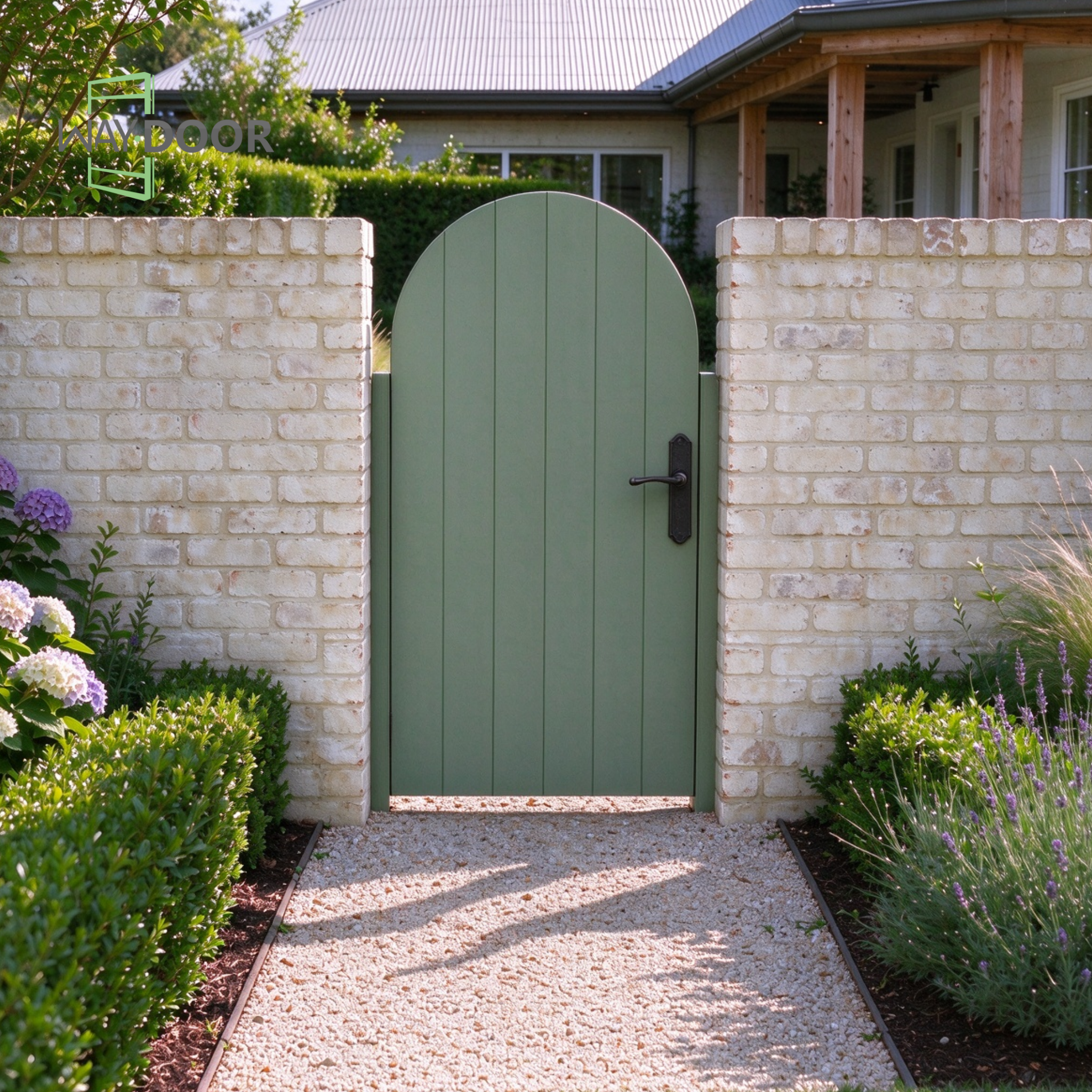 Sage Green Arch Top Shiplap Garden Gate