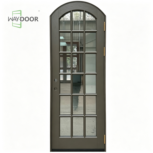 Single Arched Wood Exterior Door With 15-Lite Glass