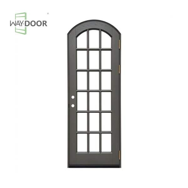 Single Arched Wood Exterior Door With 18-Lite Glass