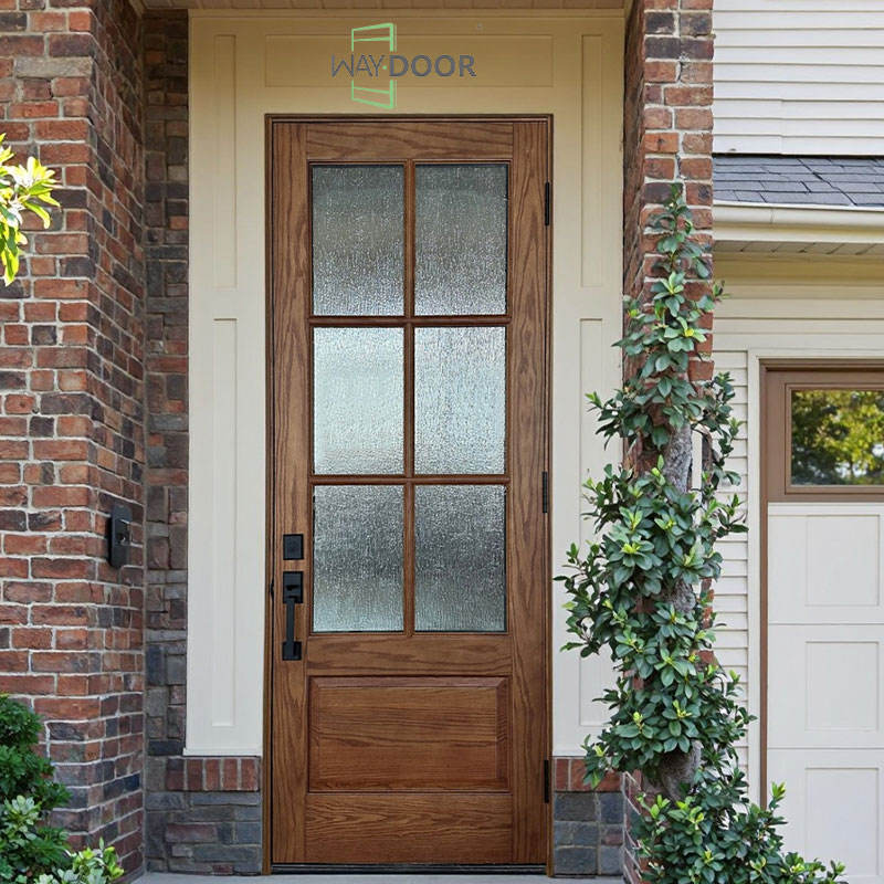 Custom Solid Wood Front Door with 6 Glass Panels