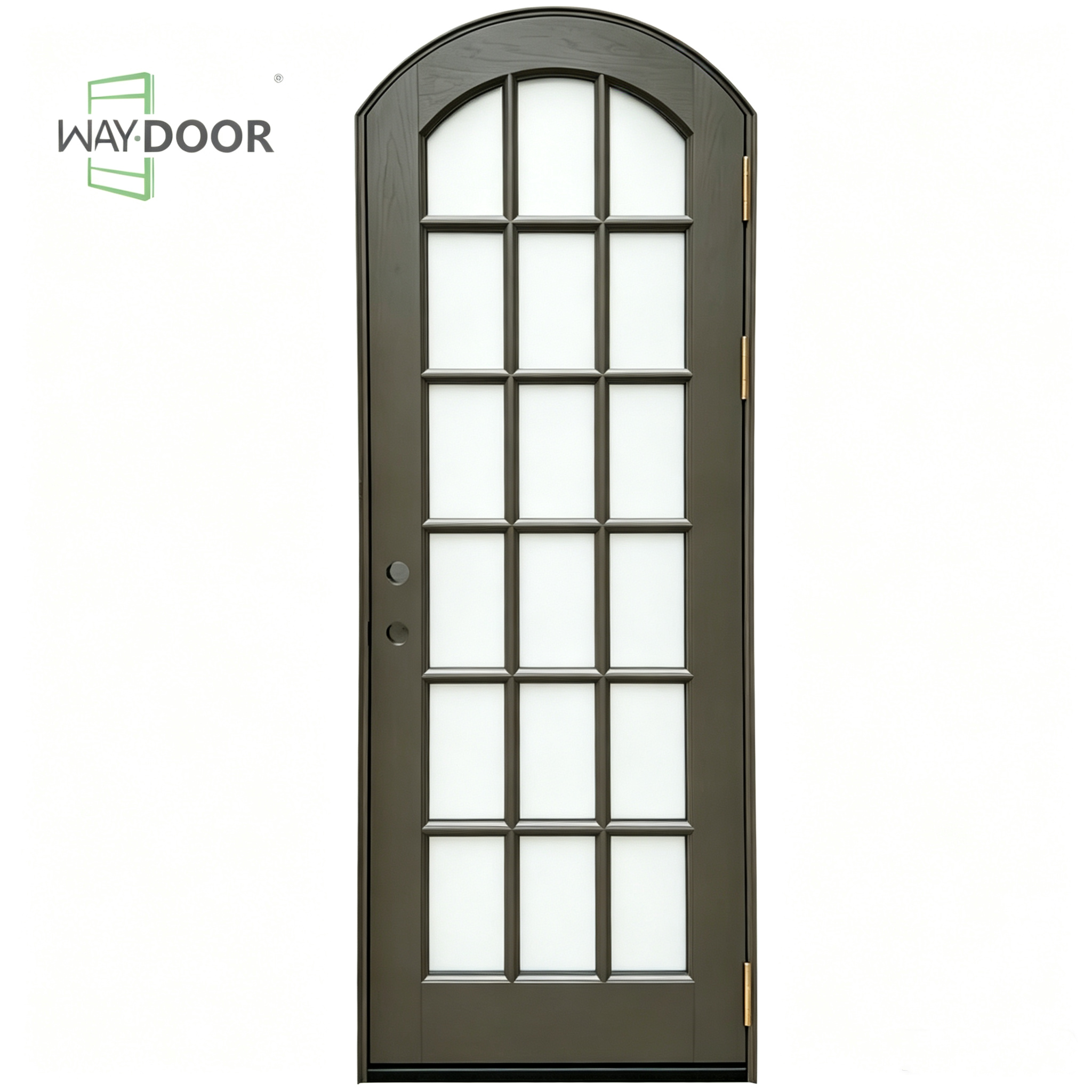 Single Arched Wood Exterior Door With 15-Lite Glass