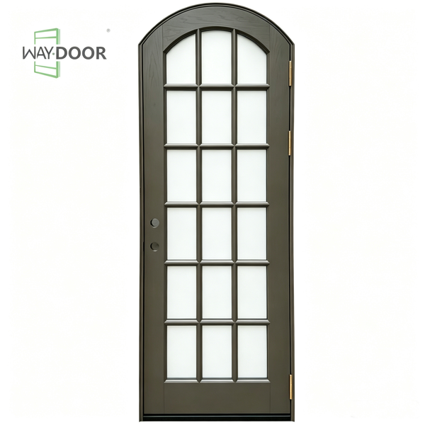 Single Arched Wood Exterior Door With 15-Lite Glass