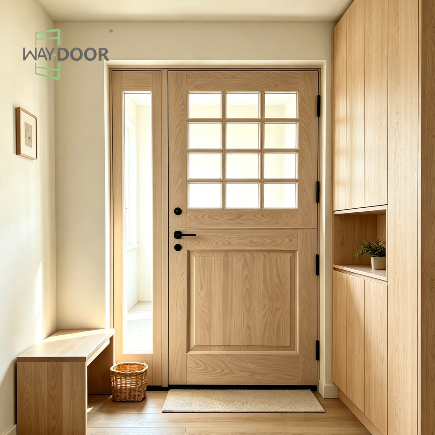 Solid White Oak Dutch Entry Door with Sidelight