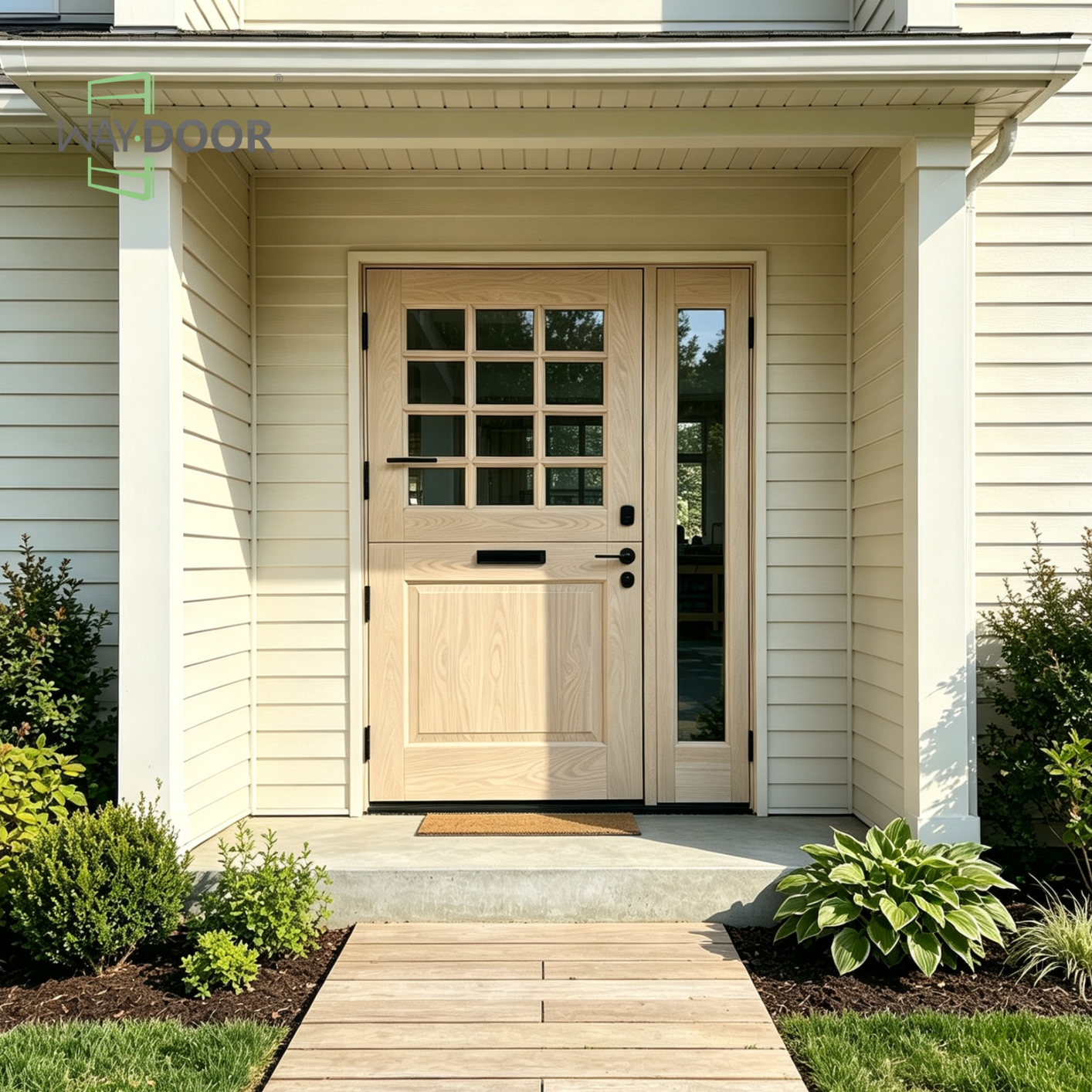 Solid White Oak Dutch Entry Door with Sidelight