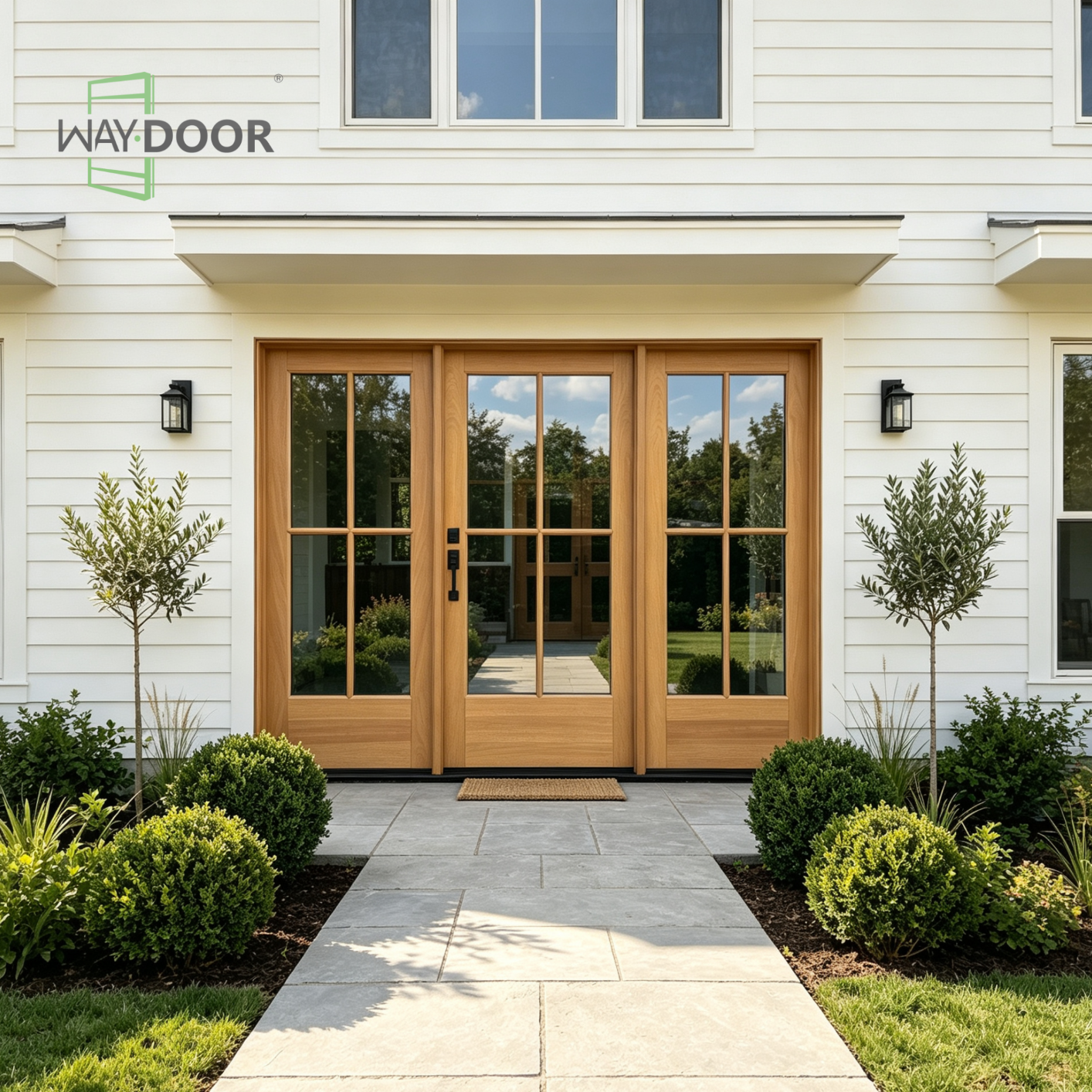 Solid Wood 4-Lite Clear Glass Entry Door with Sidelights
