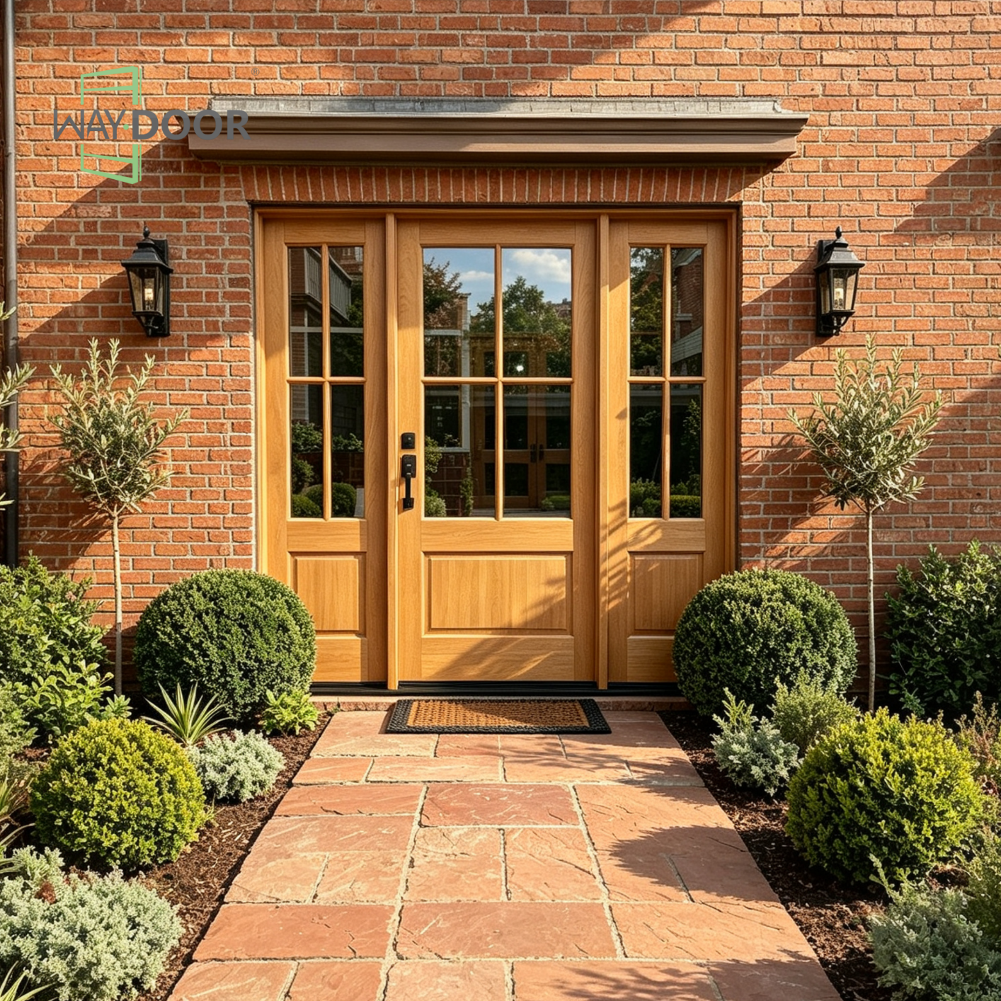 Solid Wood 4-Lite Clear Glass Entry Door with Sidelights