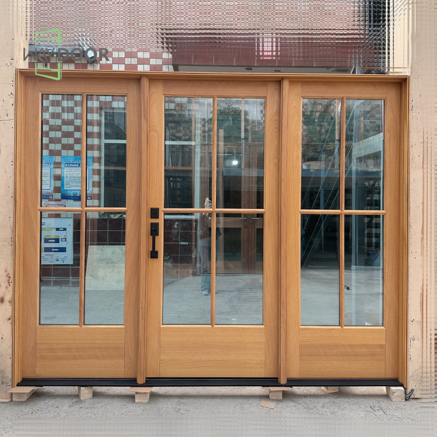 Solid Wood 4-Lite Clear Glass Entry Door with Sidelights