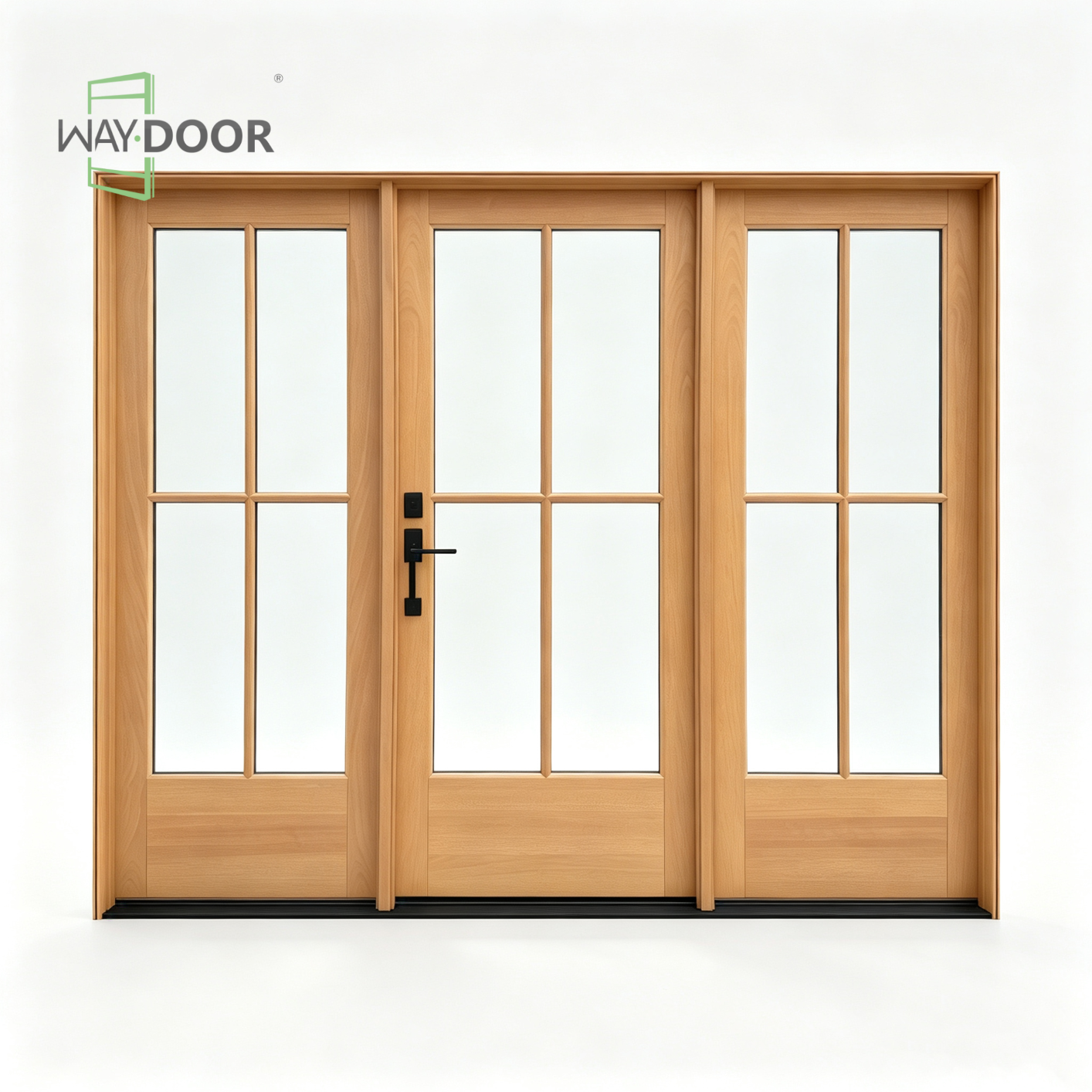 Solid Wood 4-Lite Clear Glass Entry Door with Sidelights