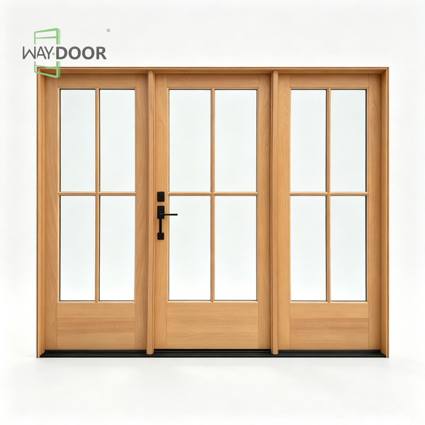 Solid Wood 4-Lite Clear Glass Entry Door with Sidelights