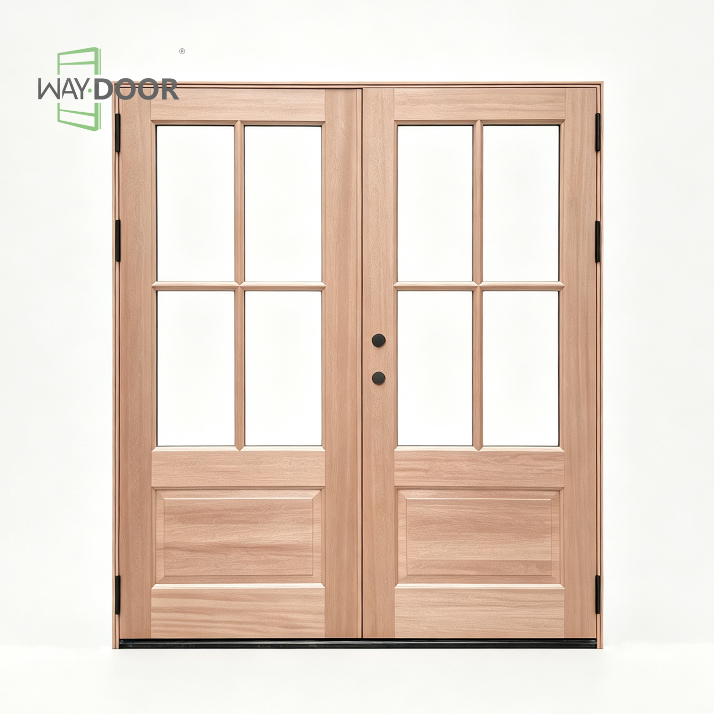 Solid Wood 4‑Lite Clear Glass Double Exterior Hinged Door