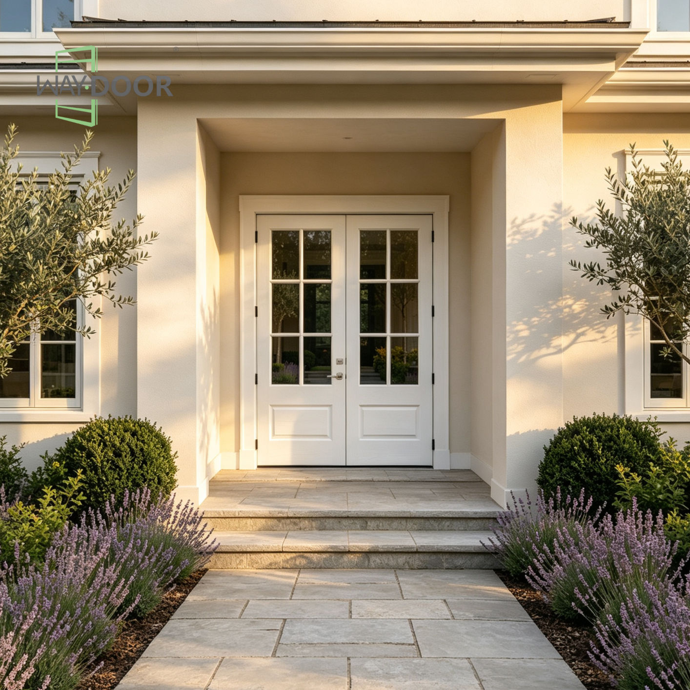 Solid Wood 6-Lite Clear Glass Double Exterior Hinged Door