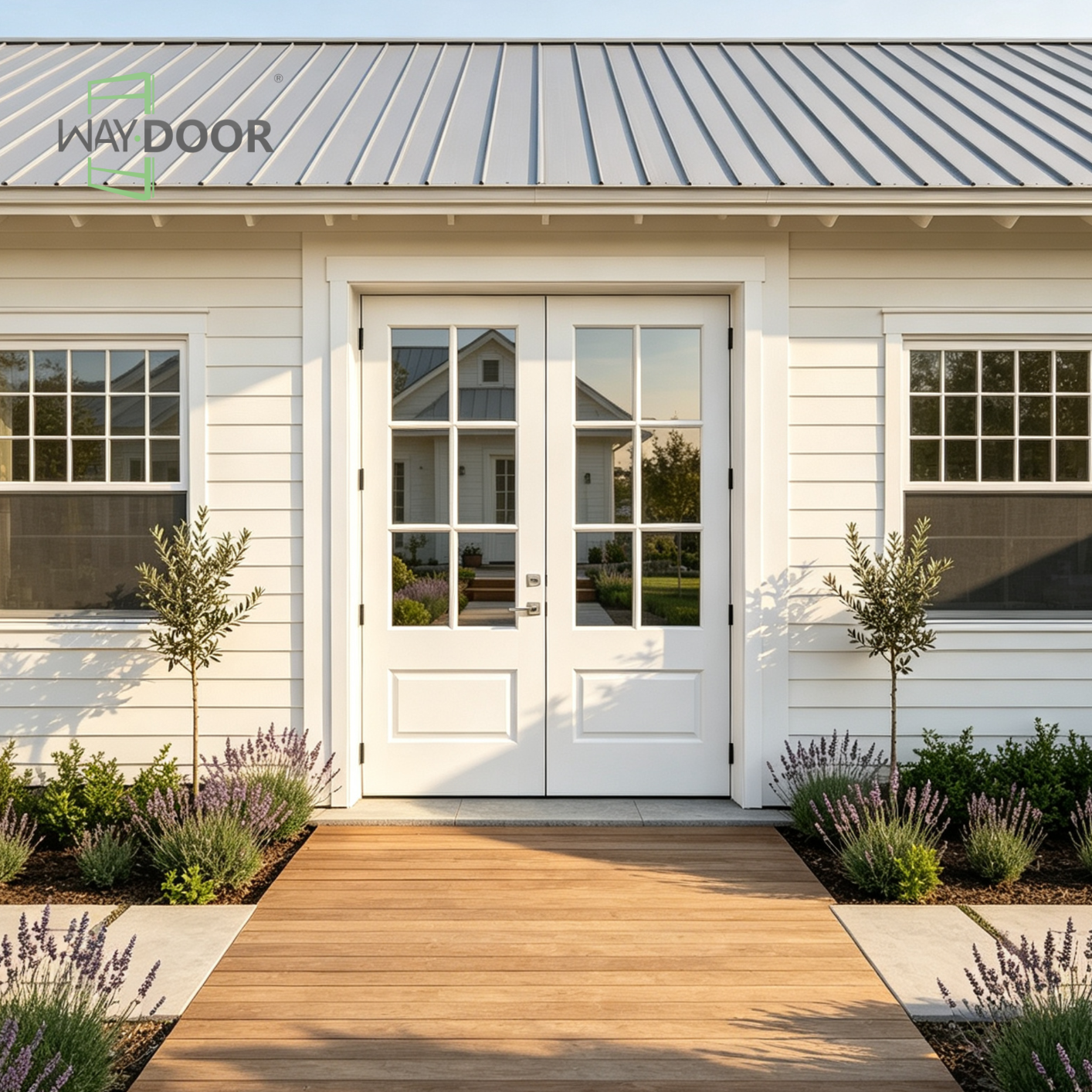 Solid Wood 6-Lite Clear Glass Double Exterior Hinged Door