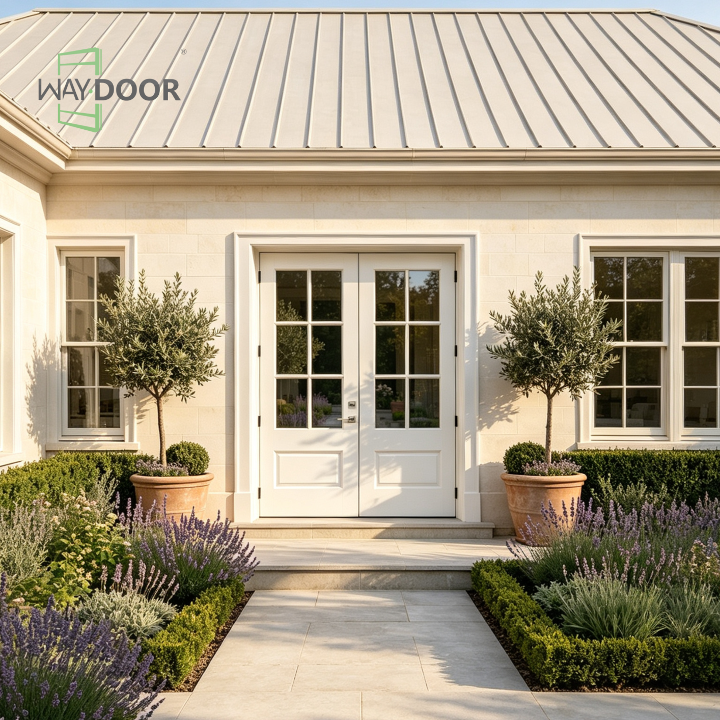 Solid Wood 6-Lite Clear Glass Double Exterior Hinged Door