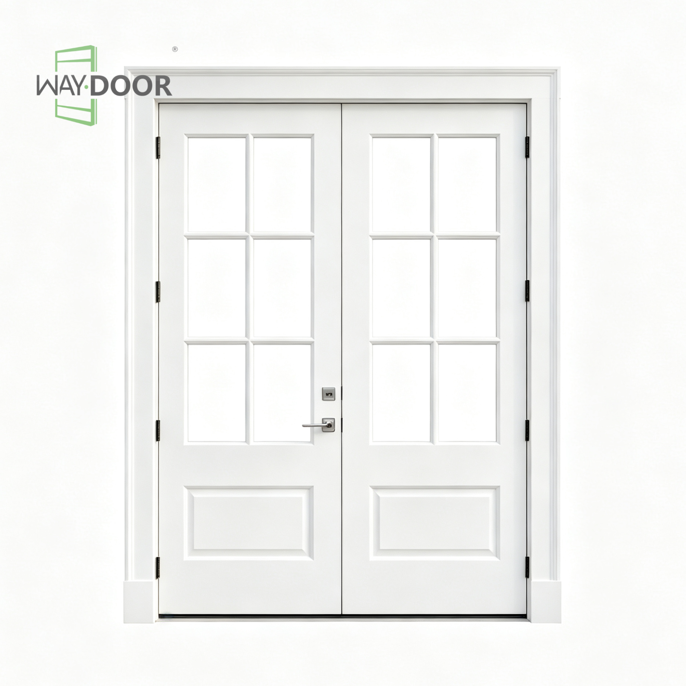Solid Wood 6-Lite Clear Glass Double Exterior Hinged Door