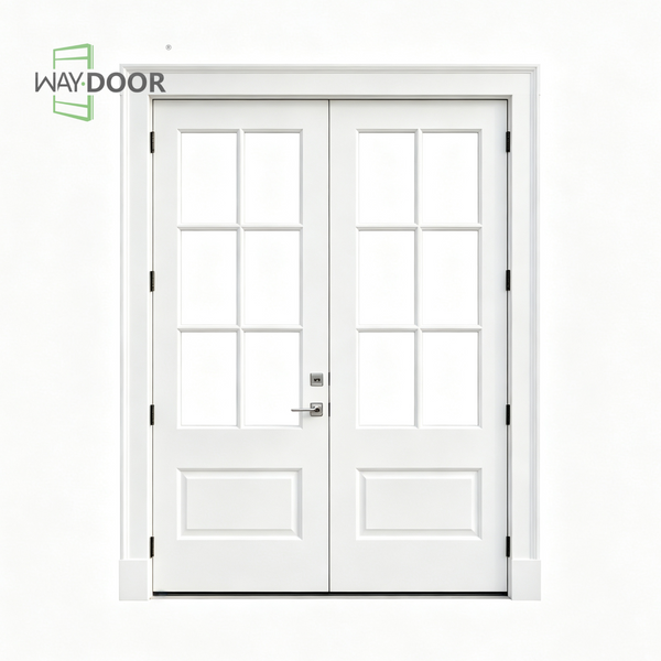Solid Wood 6-Lite Clear Glass Double Exterior Hinged Door