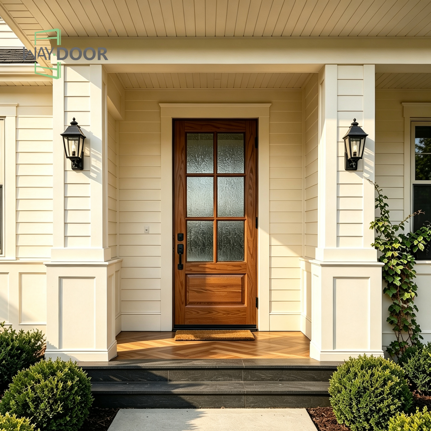 Solid Wood 6-Lite Rain Glass Hinged Entry Door