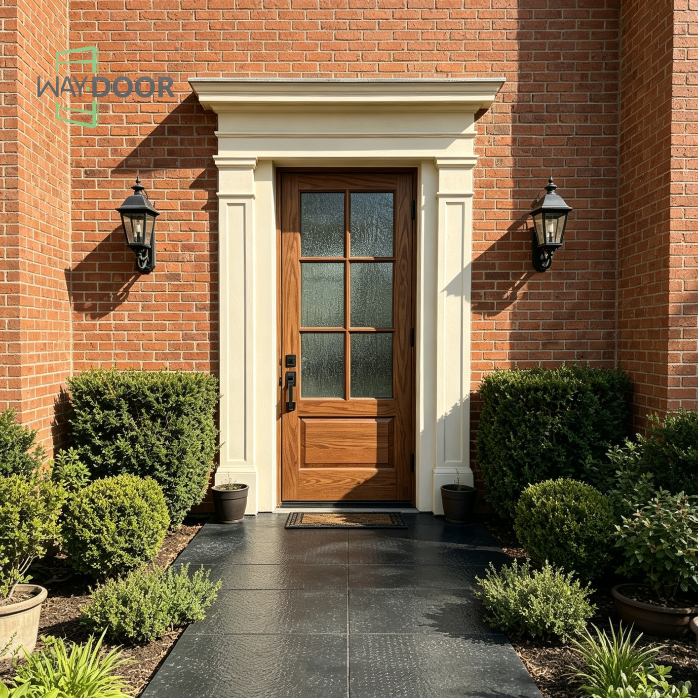 Solid Wood 6-Lite Rain Glass Hinged Entry Door