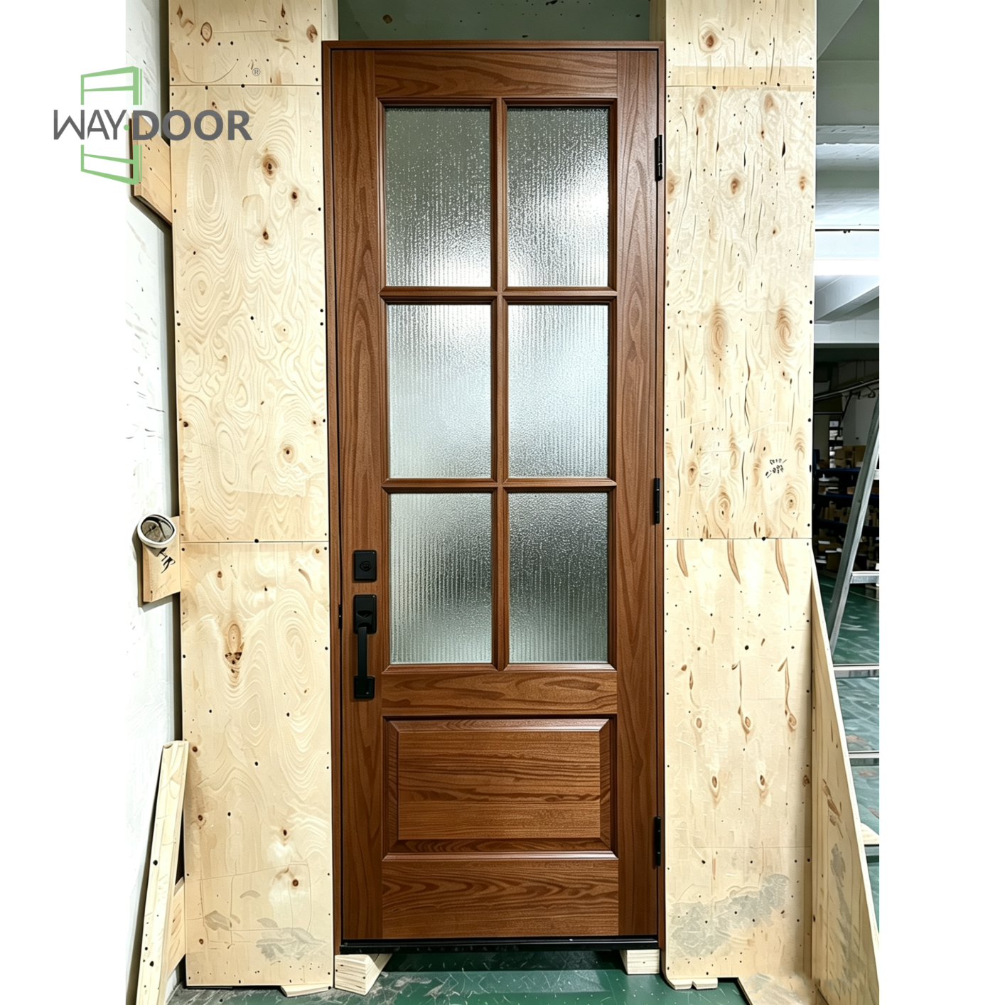 Solid Wood 6-Lite Rain Glass Hinged Entry Door