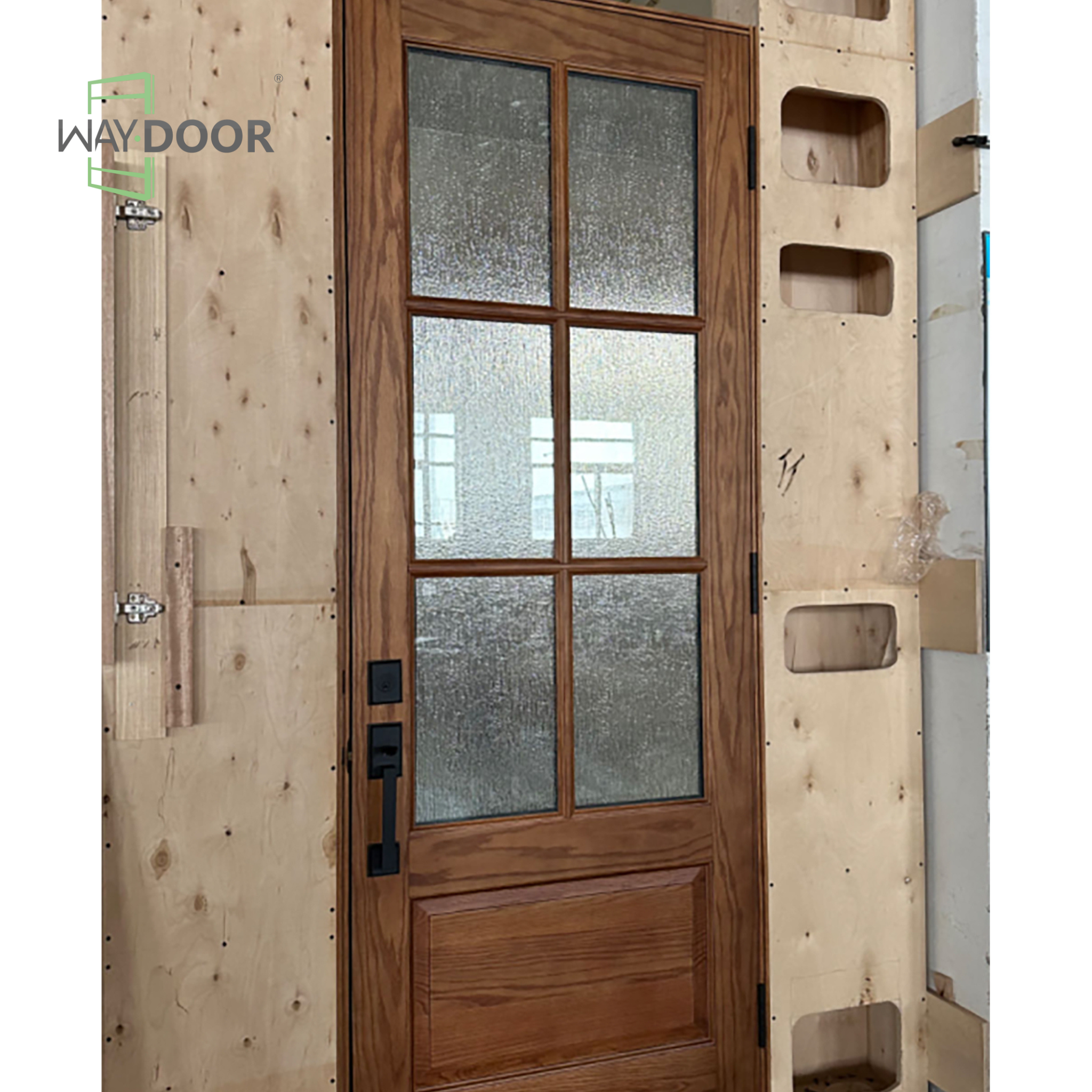 Solid Wood 6-Lite Rain Glass Hinged Entry Door
