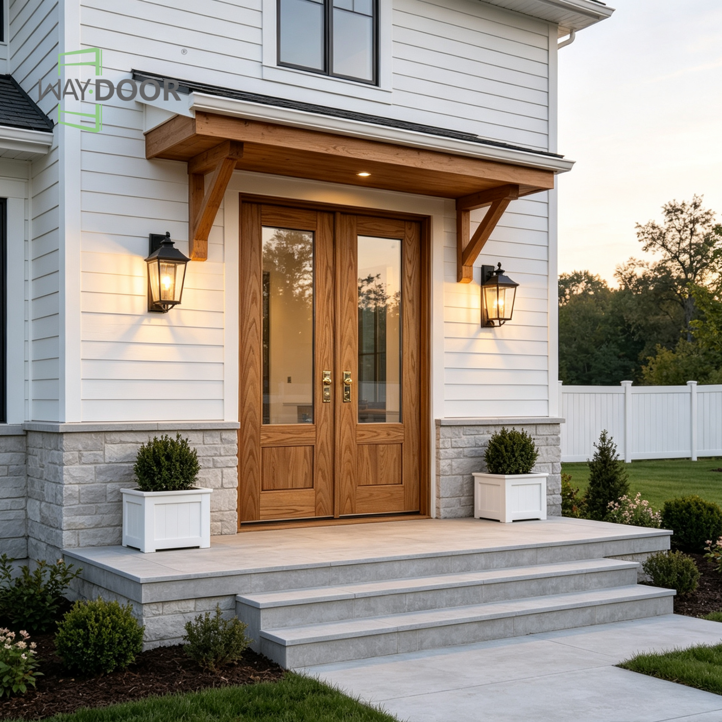 Solid Wood Clear Glass Double Entry Door
