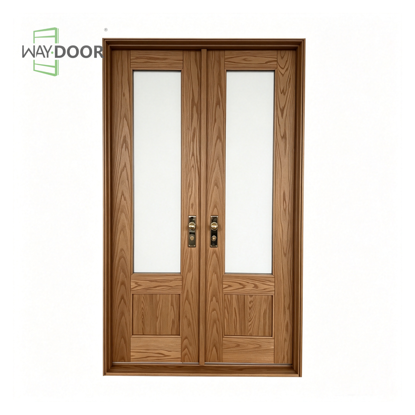Solid Wood Clear Glass Double Entry Door