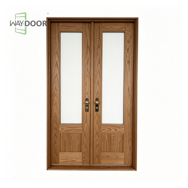 Solid Wood Clear Glass Double Entry Door