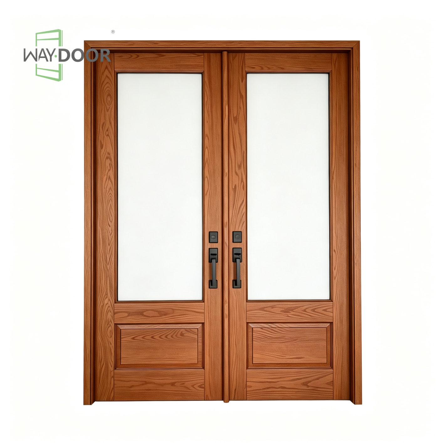 Solid Wood Clear Glass Double Hinged Entry Door